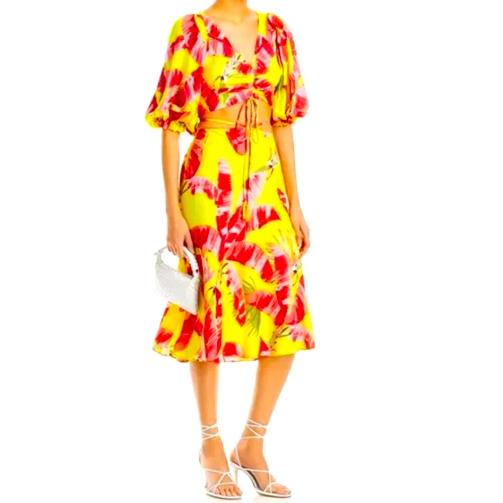 FARM Rio Sweet Jungle Lime Strap Midi Skirt
